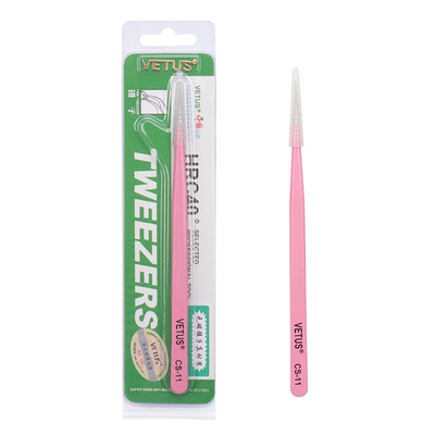 Acier inoxydable de ST-12 Vetus de cil de prolongements droits roses de brucelles