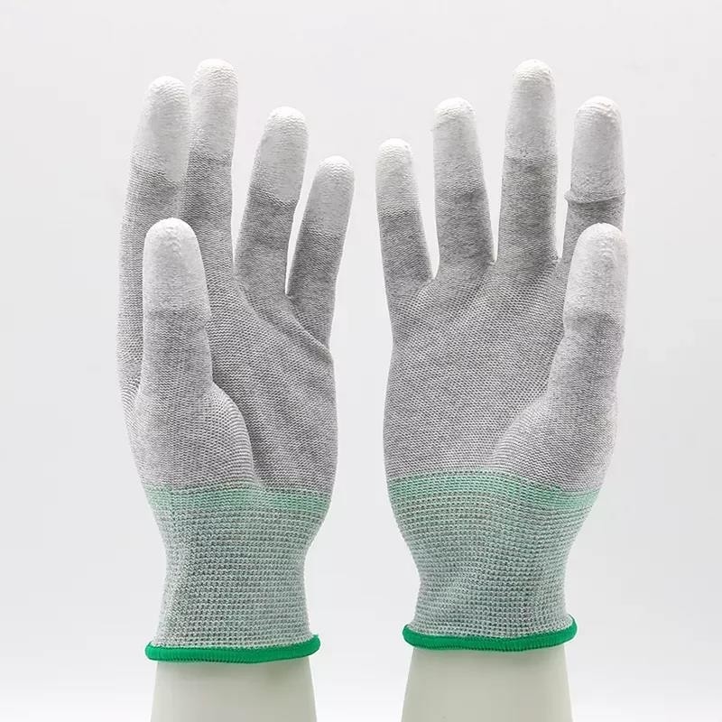 La fibre de carbone de 13 mesures a tricoté l'unité centrale blanche a enduit gants d'ESD de gants de travail d'anti