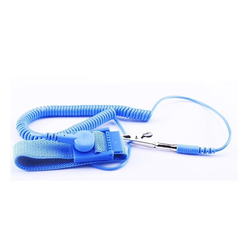 Anti PVC statique bleu réglable de dragonne d'ESD avec la corde de bobine